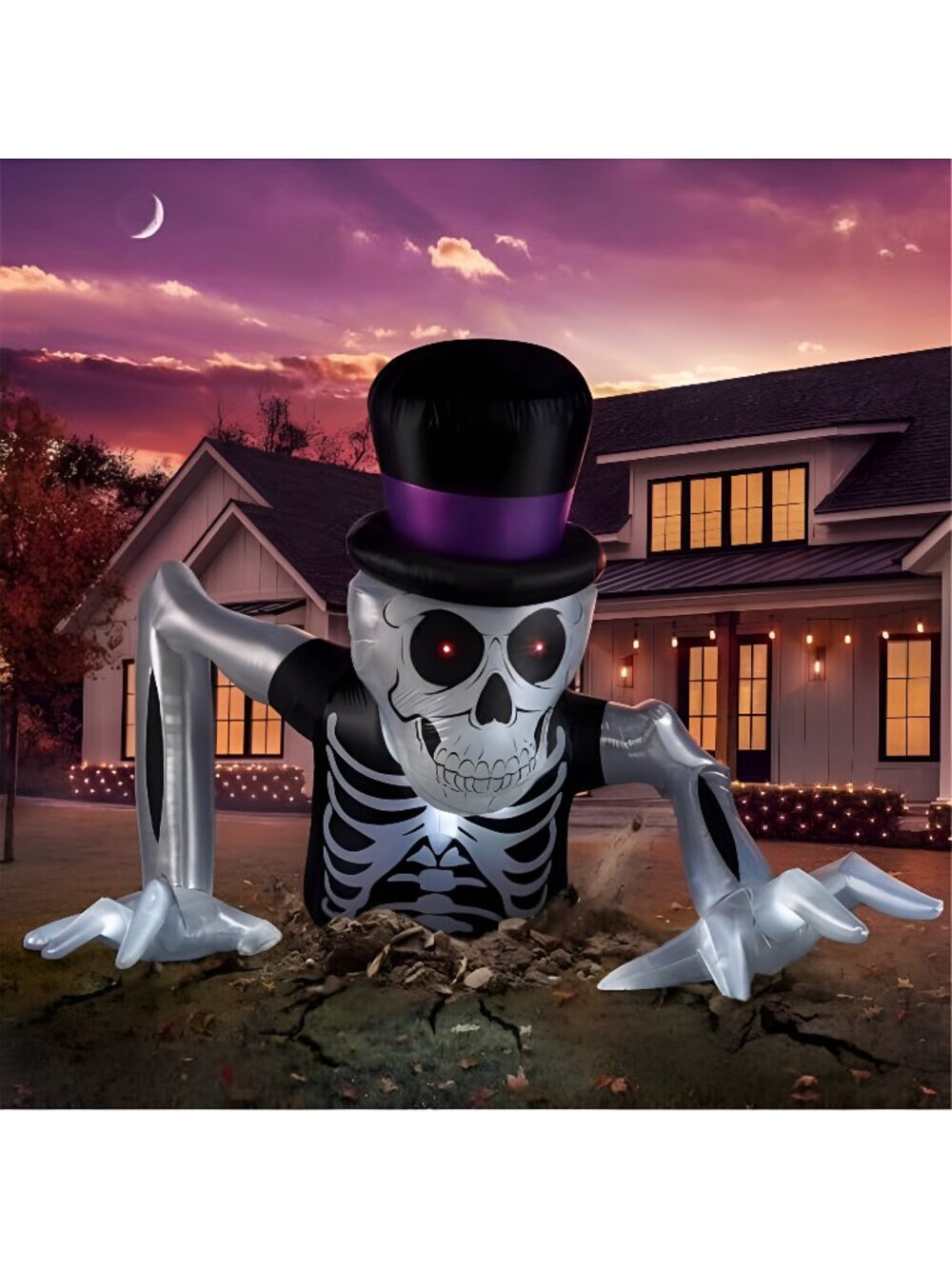 Hollowfly 6 ft Halloween Inflatable Outdoor Blow up Groundbreaker Skeleton